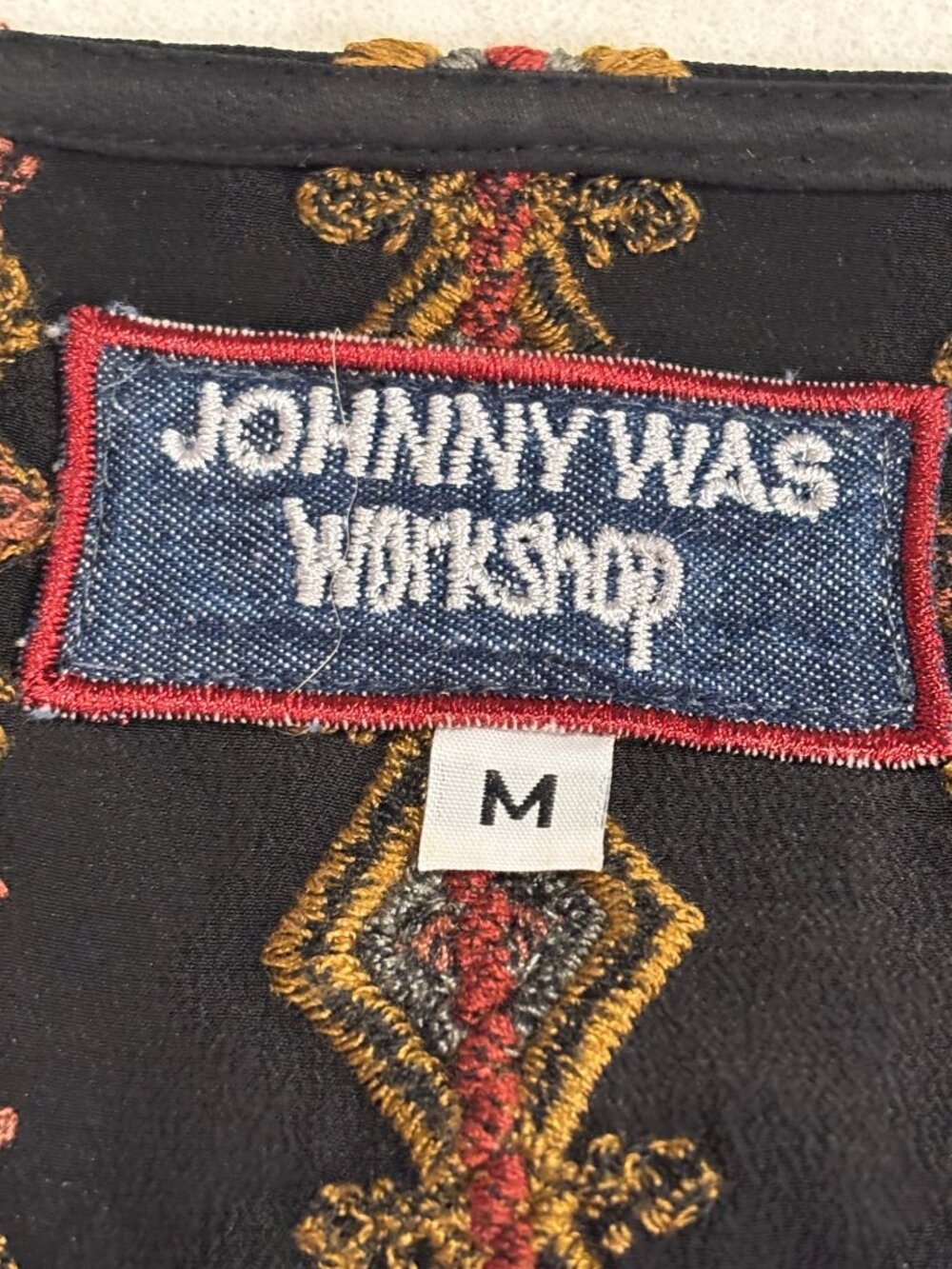Johnny Was Workshop Silk Embroidered Boho Velvet Tunic Top Medium Black - Picture 6 of 10
